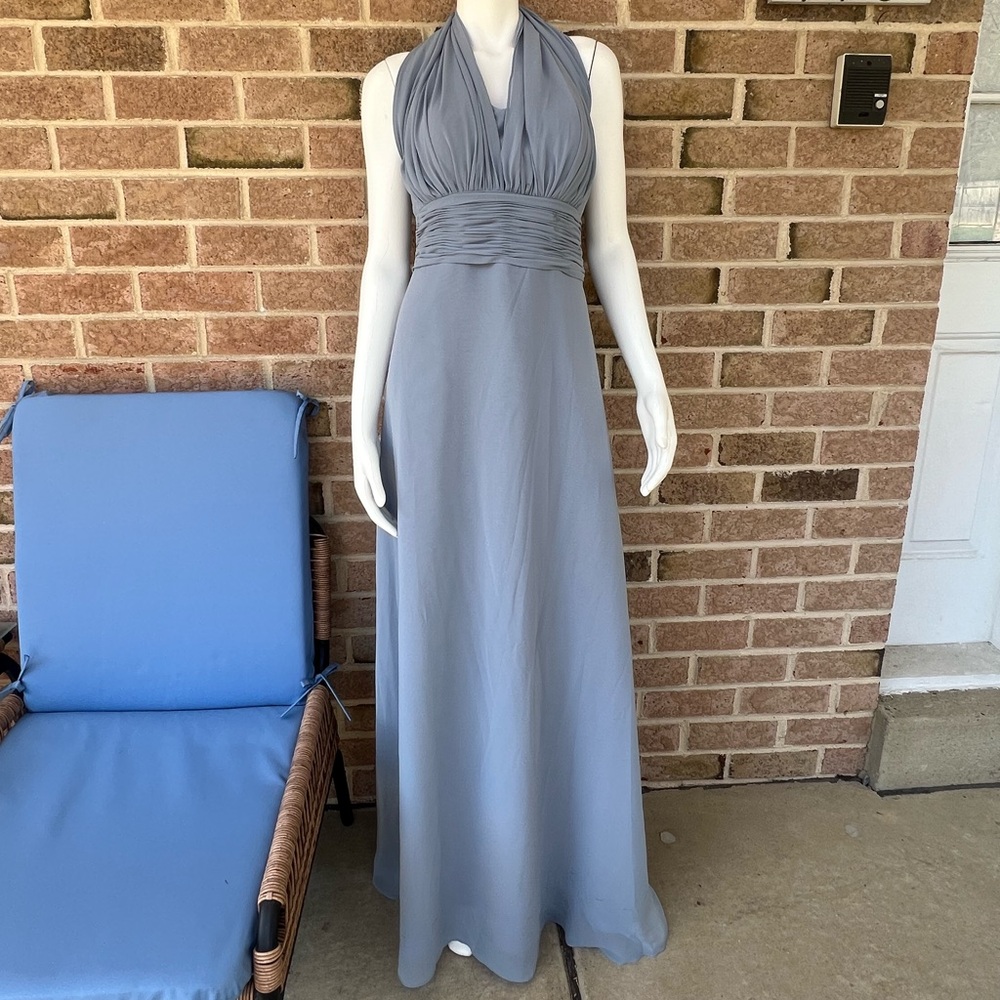 Azazie chiffon bridesmaid dress, floor length, dusty blue, Size 14. Never worn